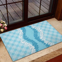 Hawaii Aloha Plumeria Lei Turquoise Palaka Rubber Doormat LT7 - Polynesian Pride