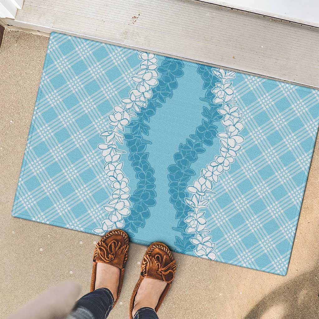 Hawaii Aloha Plumeria Lei Turquoise Palaka Rubber Doormat LT7 - Polynesian Pride