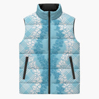 Hawaii Aloha Plumeria Lei Turquoise Palaka Sleeveless Puffer Jacket LT7 Unisex Turquoise - Polynesian Pride