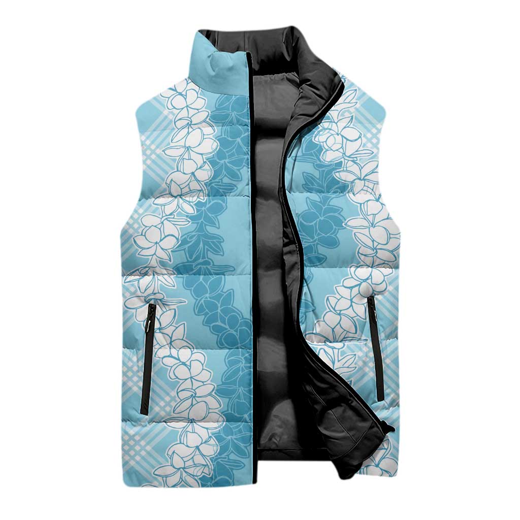 Hawaii Aloha Plumeria Lei Turquoise Palaka Sleeveless Puffer Jacket LT7 - Polynesian Pride
