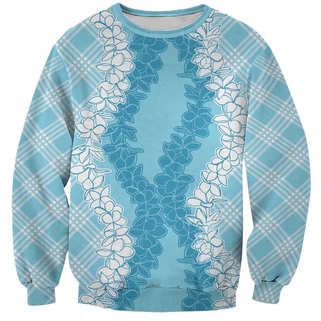 Hawaii Aloha Plumeria Lei Turquoise Palaka Sweatshirt LT7 Unisex Turquoise - Polynesian Pride