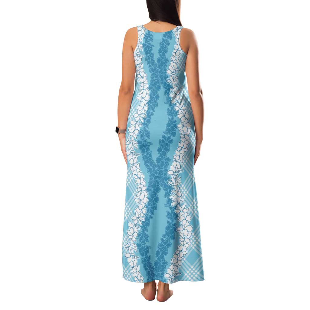 Hawaii Aloha Plumeria Lei Turquoise Palaka Tank Maxi Dress - Polynesian Pride