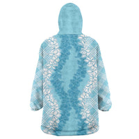 Hawaii Aloha Plumeria Lei Turquoise Palaka Wearable Blanket Hoodie LT7 - Polynesian Pride