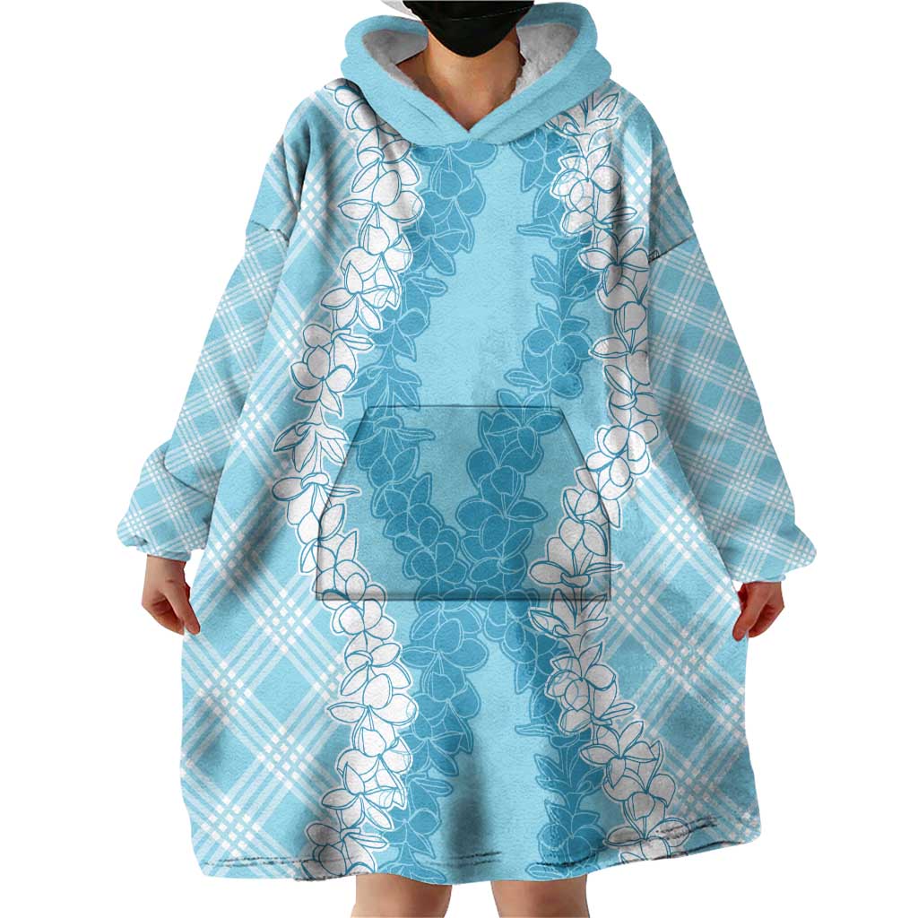 Hawaii Aloha Plumeria Lei Turquoise Palaka Wearable Blanket Hoodie LT7 - Polynesian Pride