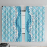 Hawaii Aloha Plumeria Lei Turquoise Palaka Window Curtain - Polynesian Pride