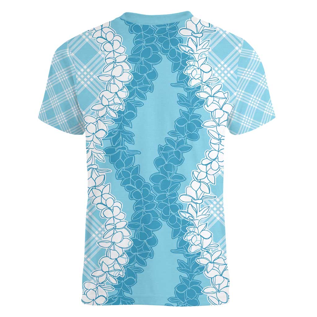 Hawaii Aloha Plumeria Lei Turquoise Palaka Women V-Neck T-Shirt LT7 - Polynesian Pride