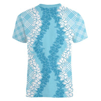 Hawaii Aloha Plumeria Lei Turquoise Palaka Women V-Neck T-Shirt LT7 - Polynesian Pride