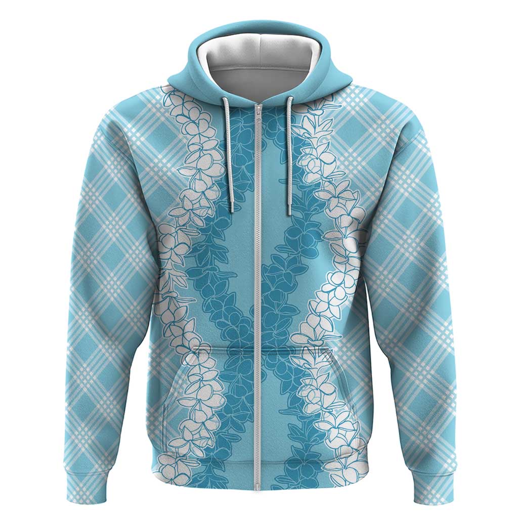 Hawaii Aloha Plumeria Lei Turquoise Palaka Zip Hoodie - Polynesian Pride