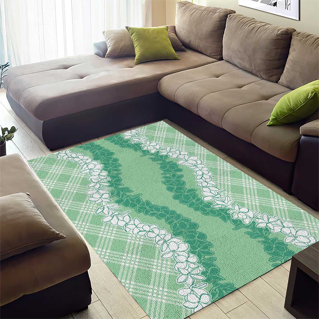 Hawaii Aloha Plumeria Lei Mint Palaka Area Rug - Polynesian Pride