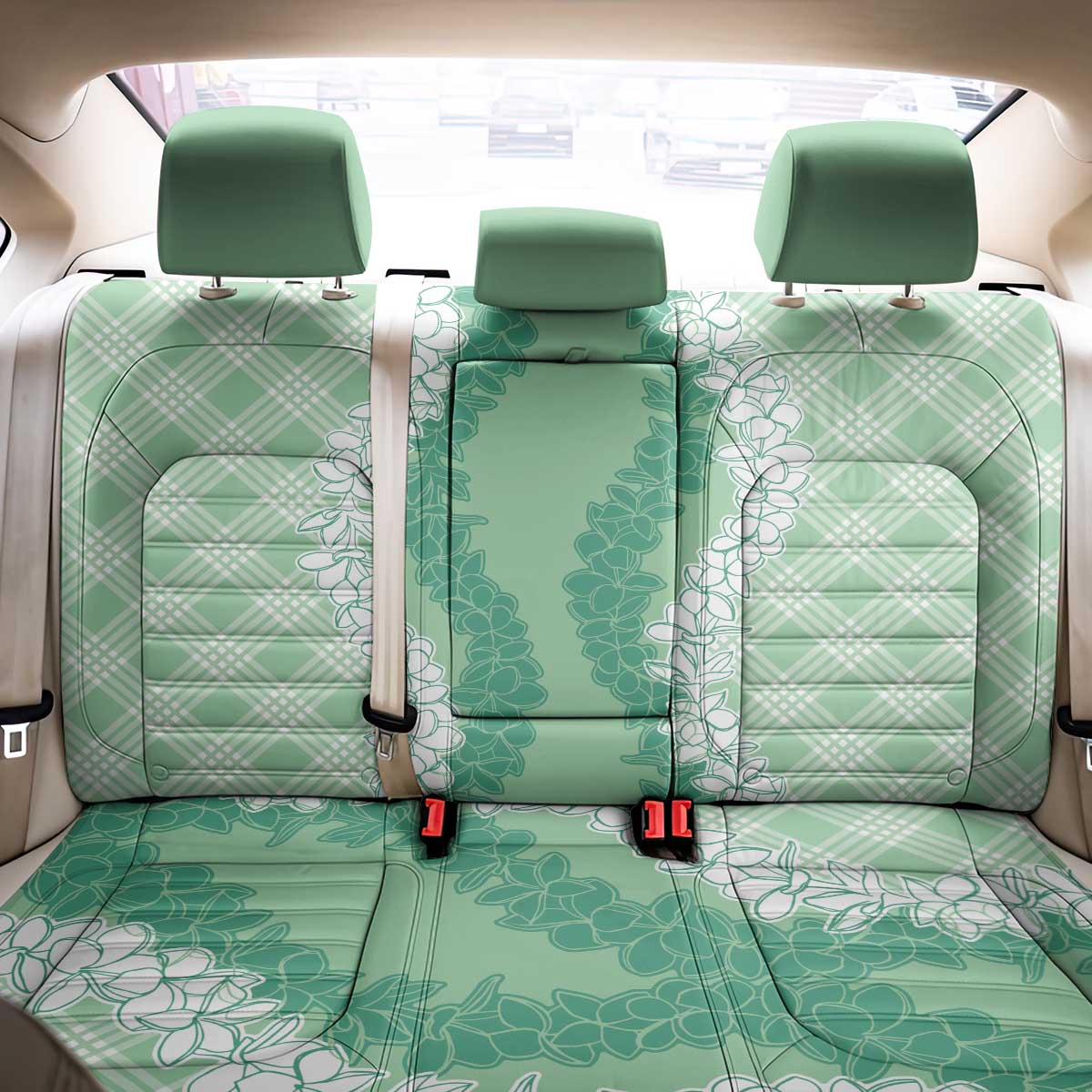 Hawaii Aloha Plumeria Lei Mint Palaka Back Car Seat Cover - Polynesian Pride