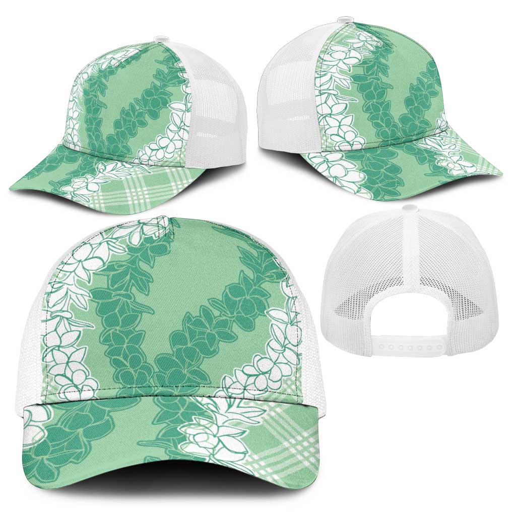 Hawaii Aloha Plumeria Lei Mint Palaka Baseball Net Cap - Polynesian Pride