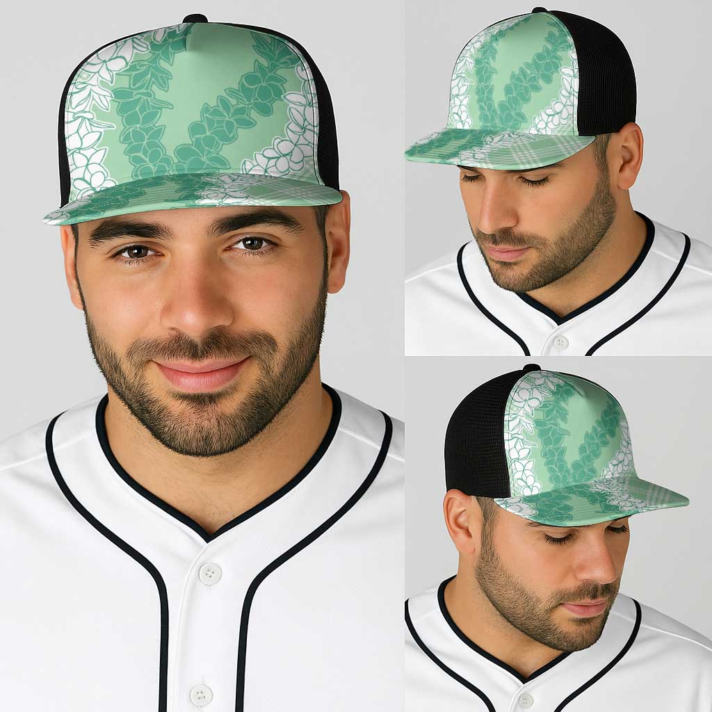 Hawaii Aloha Plumeria Lei Mint Palaka Baseball Net Cap - Polynesian Pride