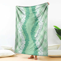 Hawaii Aloha Plumeria Lei Mint Palaka Blanket - Polynesian Pride