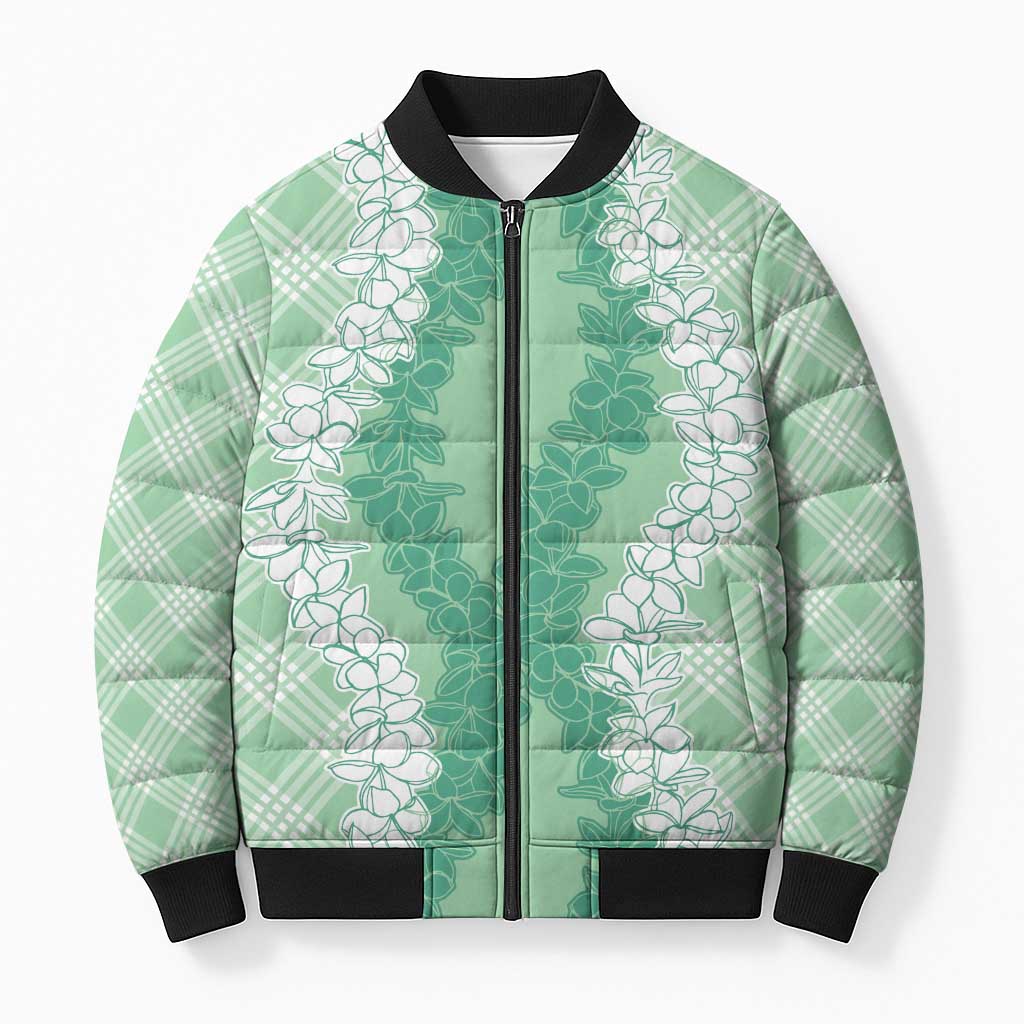 Hawaii Aloha Plumeria Lei Mint Palaka Bomber Puffer Jacket LT7 Unisex Mint - Polynesian Pride