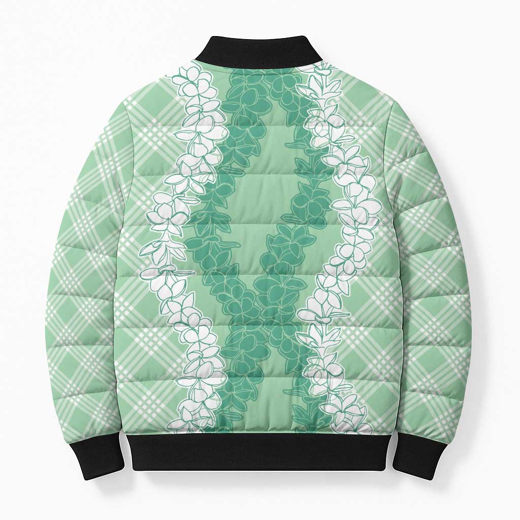 Hawaii Aloha Plumeria Lei Mint Palaka Bomber Puffer Jacket LT7 - Polynesian Pride