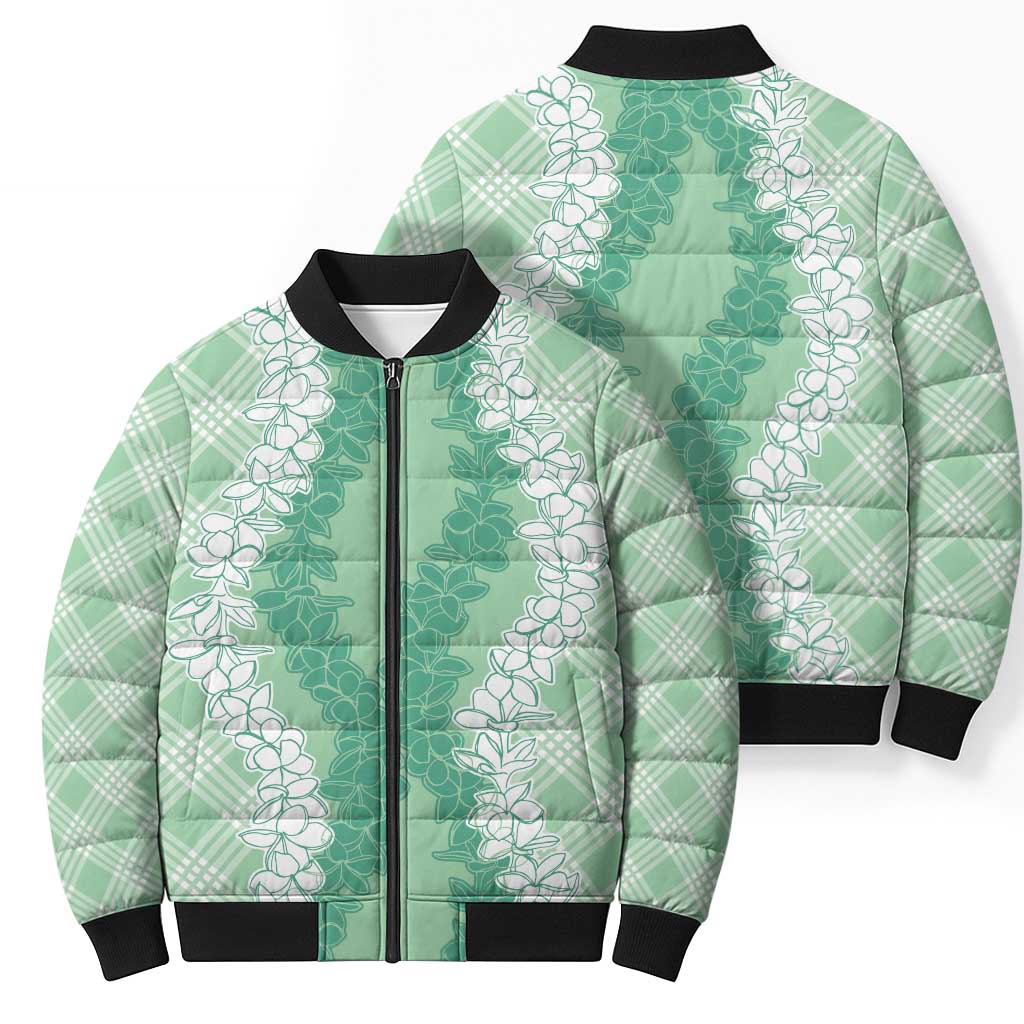 Hawaii Aloha Plumeria Lei Mint Palaka Bomber Puffer Jacket LT7 - Polynesian Pride