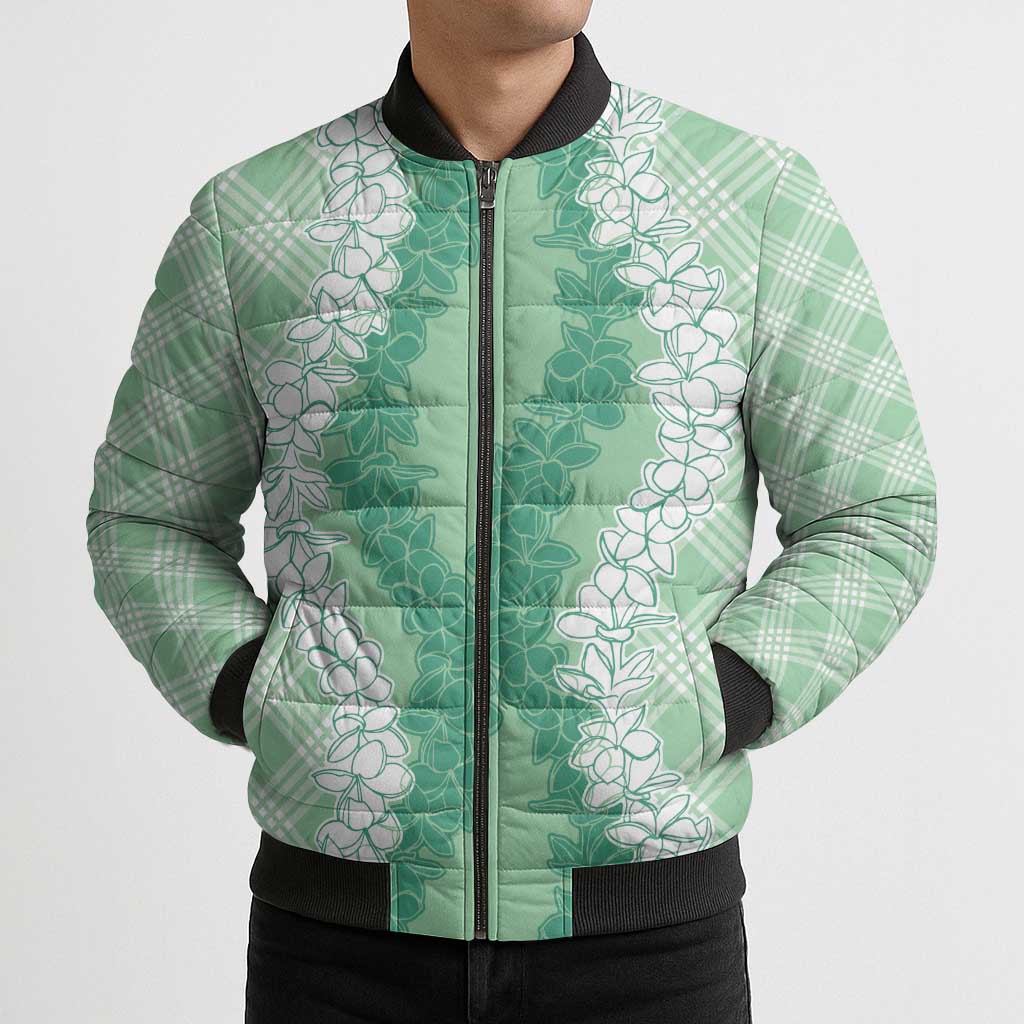Hawaii Aloha Plumeria Lei Mint Palaka Bomber Puffer Jacket LT7 - Polynesian Pride