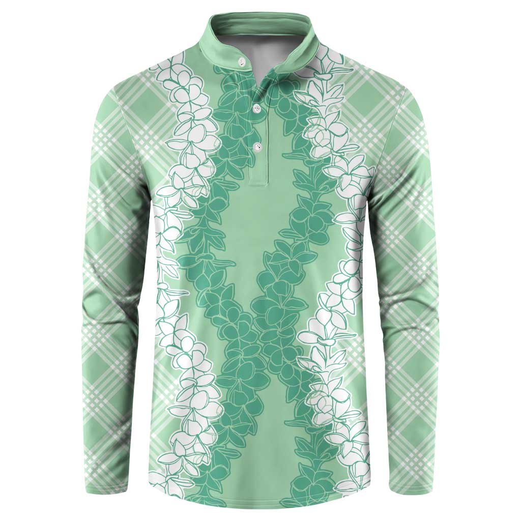 Hawaii Aloha Plumeria Lei Mint Palaka Button Sweatshirt - Polynesian Pride