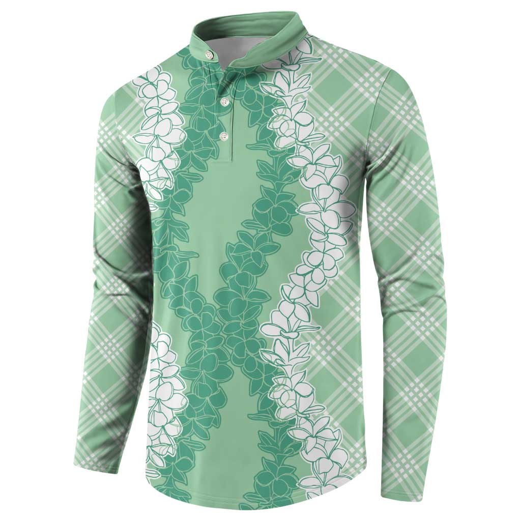 Hawaii Aloha Plumeria Lei Mint Palaka Button Sweatshirt LT7 - Polynesian Pride
