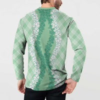 Hawaii Aloha Plumeria Lei Mint Palaka Button Sweatshirt LT7 - Polynesian Pride