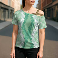 Hawaii Aloha Plumeria Lei Mint Palaka Cross Shoulder Shirt - Polynesian Pride