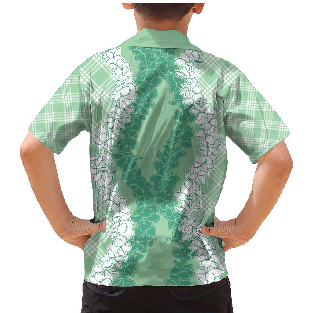 Hawaii Aloha Plumeria Lei Mint Palaka Family Matching Mermaid Dress and Hawaiian Shirt - Polynesian Pride