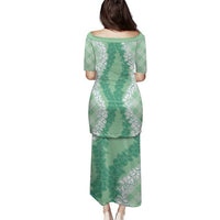 Hawaii Aloha Plumeria Lei Mint Palaka Family Matching Puletasi and Hawaiian Shirt - Polynesian Pride