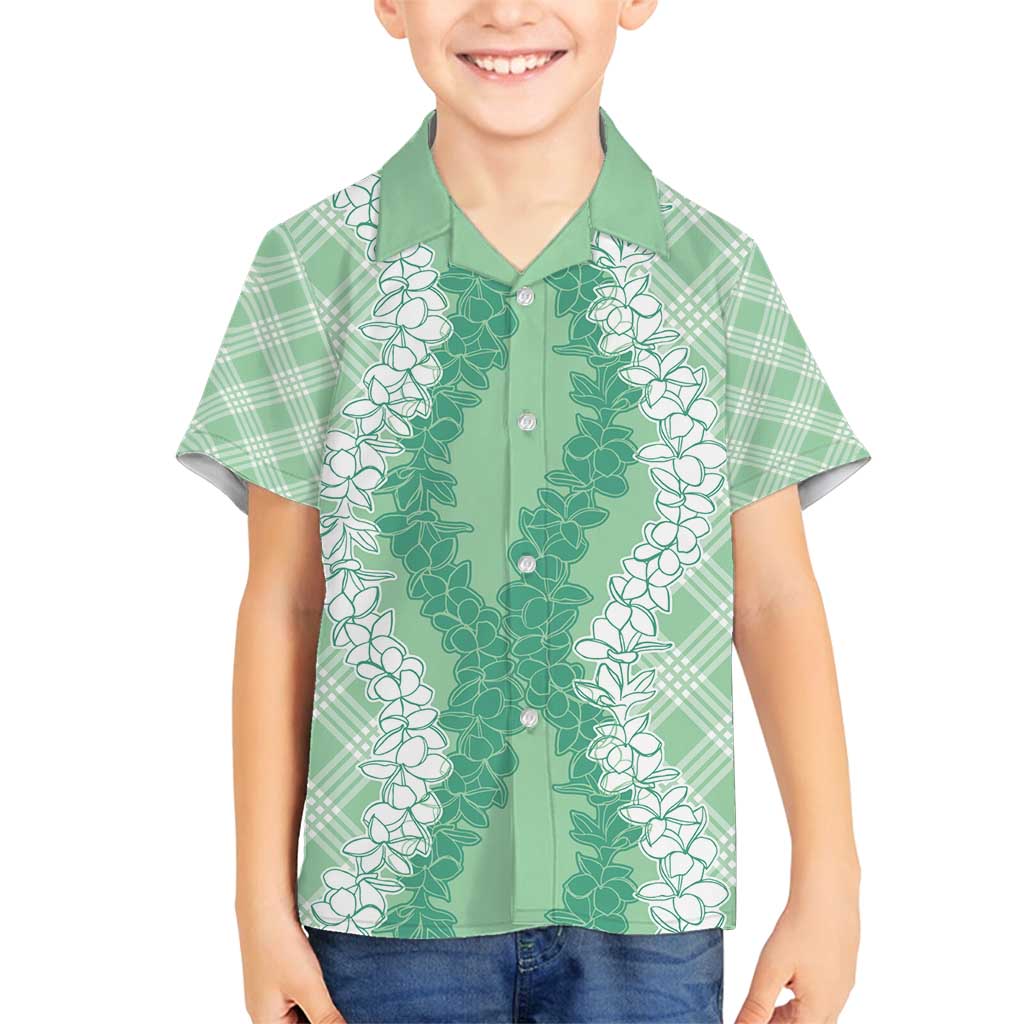 Hawaii Aloha Plumeria Lei Mint Palaka Family Matching Puletasi and Hawaiian Shirt - Polynesian Pride