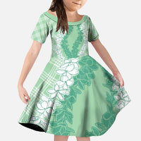 Hawaii Aloha Plumeria Lei Mint Palaka Family Matching Short Sleeve Bodycon Dress and Hawaiian Shirt - Polynesian Pride