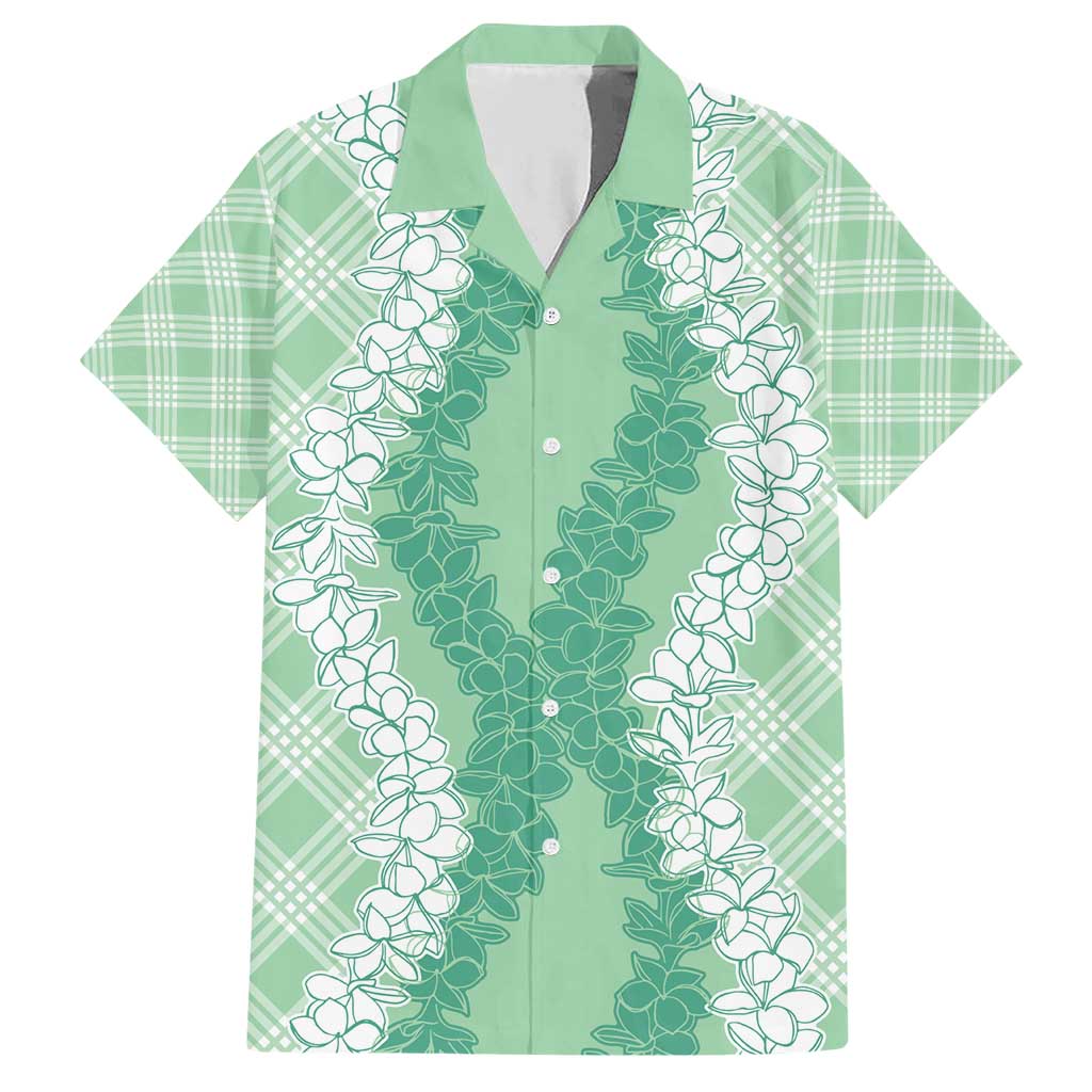 Hawaii Aloha Plumeria Lei Mint Palaka Family Matching Short Sleeve Bodycon Dress and Hawaiian Shirt - Polynesian Pride