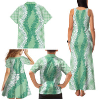 Hawaii Aloha Plumeria Lei Mint Palaka Family Matching Tank Maxi Dress and Hawaiian Shirt - Polynesian Pride