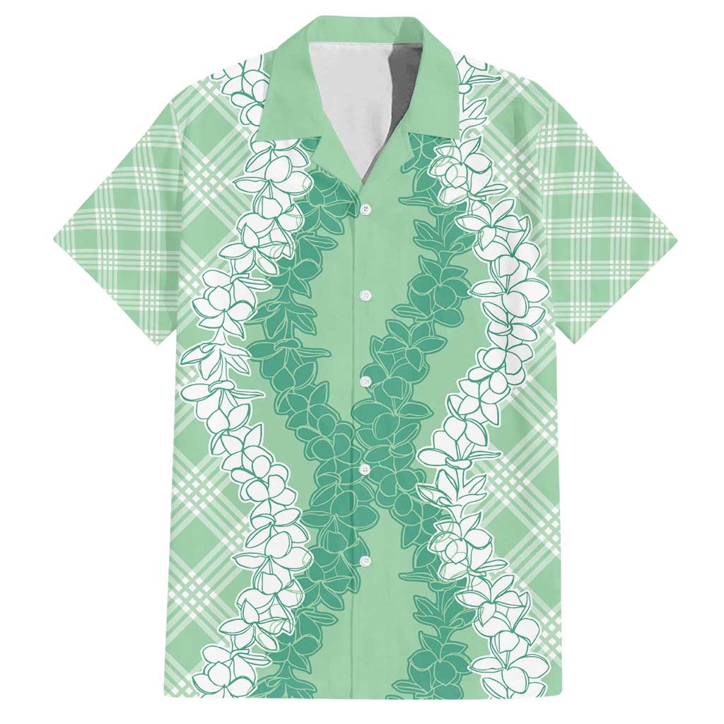 Hawaii Aloha Plumeria Lei Mint Palaka Family Matching Tank Maxi Dress and Hawaiian Shirt - Polynesian Pride