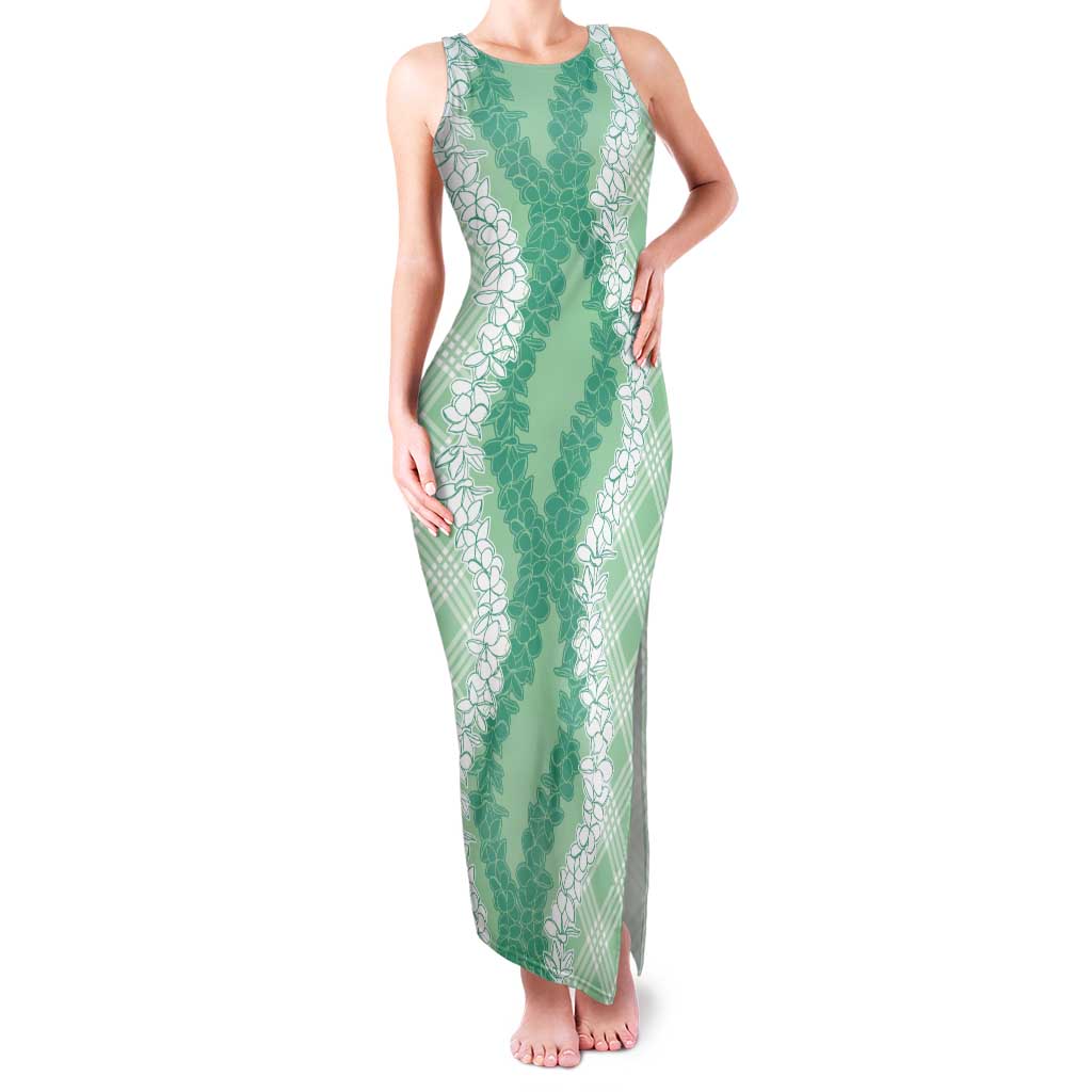 Hawaii Aloha Plumeria Lei Mint Palaka Family Matching Tank Maxi Dress and Hawaiian Shirt - Polynesian Pride