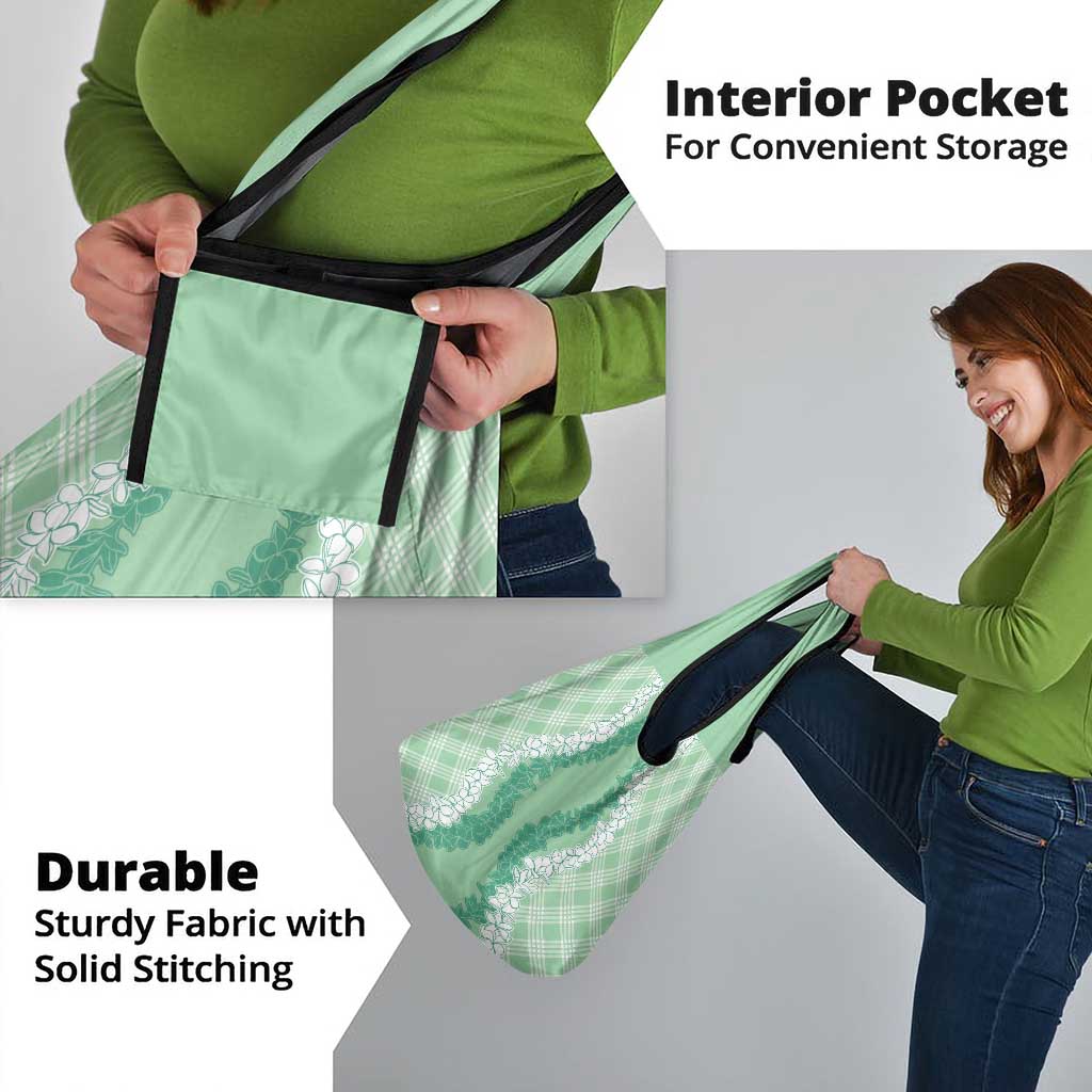 Hawaii Aloha Plumeria Lei Mint Palaka Grocery Bag - Polynesian Pride