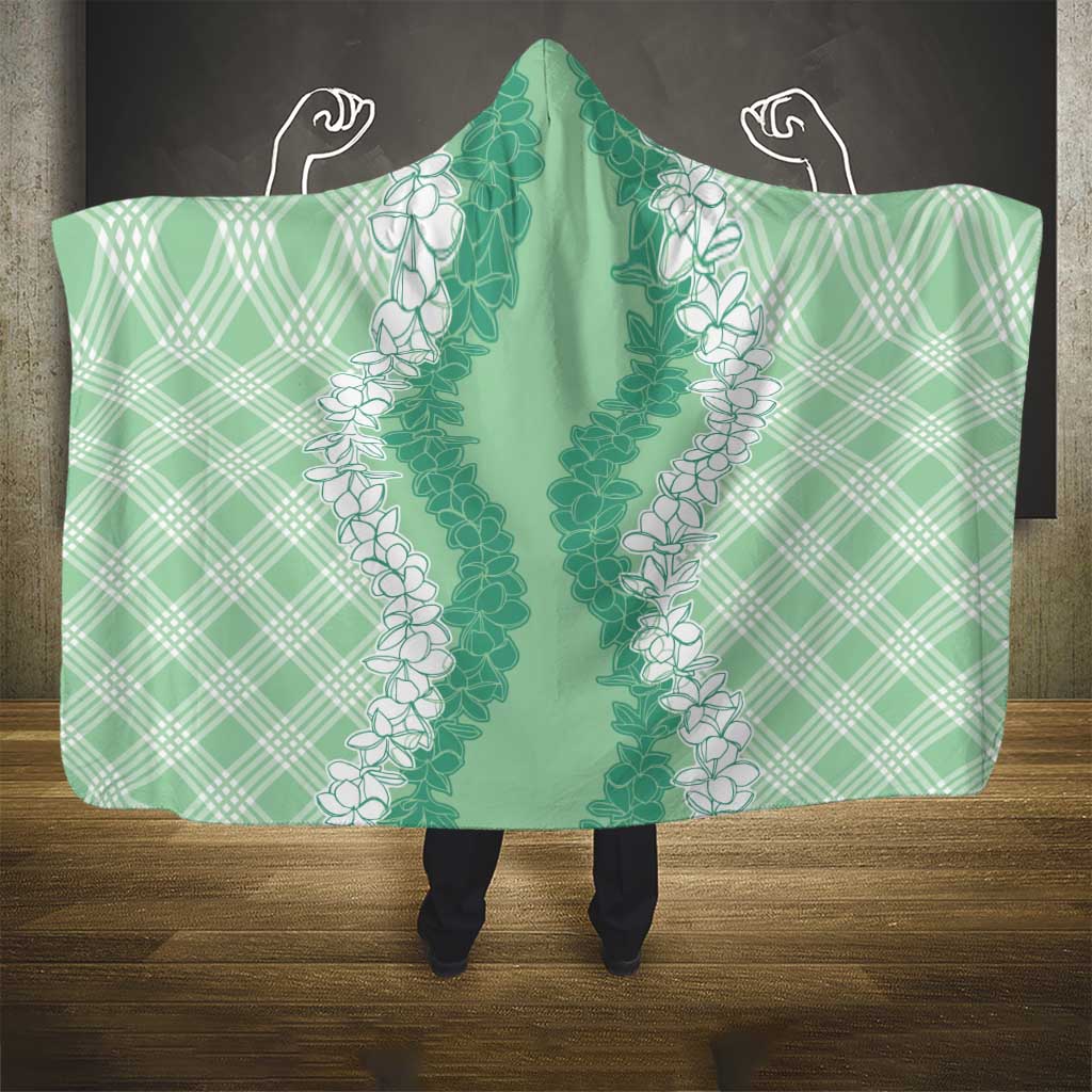 Hawaii Aloha Plumeria Lei Mint Palaka Hooded Blanket - Polynesian Pride