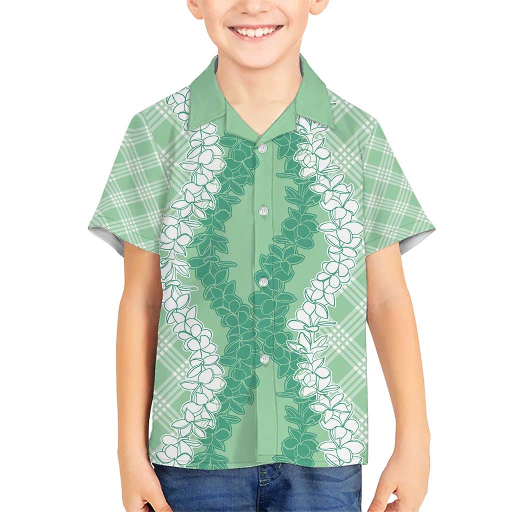 Hawaii Aloha Plumeria Lei Mint Palaka Kid Hawaiian Shirt LT7 Kid Mint - Polynesian Pride
