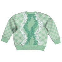 Hawaii Aloha Plumeria Lei Mint Palaka Kid Ugly Christmas Sweater - Polynesian Pride