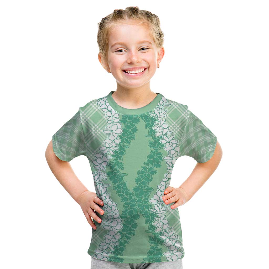 Hawaii Aloha Plumeria Lei Mint Palaka Kid T Shirt - Polynesian Pride