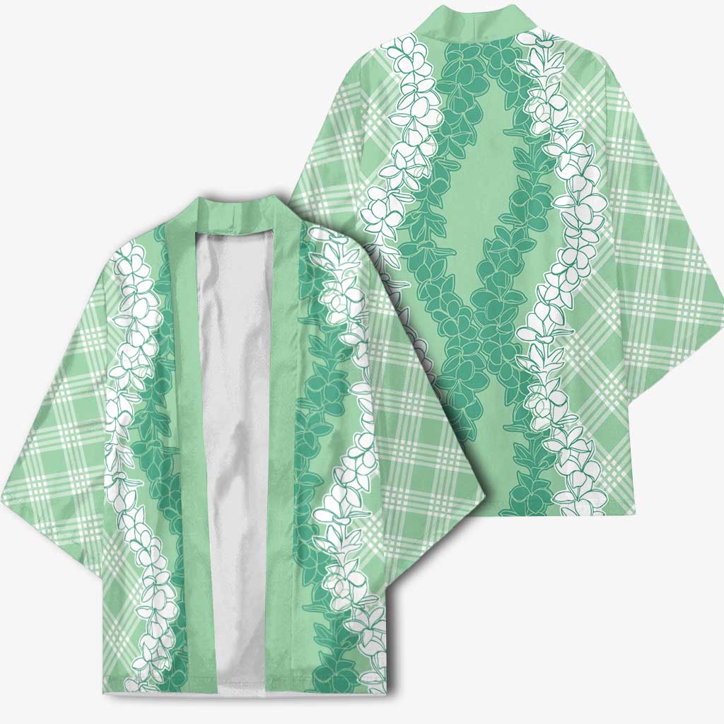 Hawaii Aloha Plumeria Lei Mint Palaka Kimono - Polynesian Pride