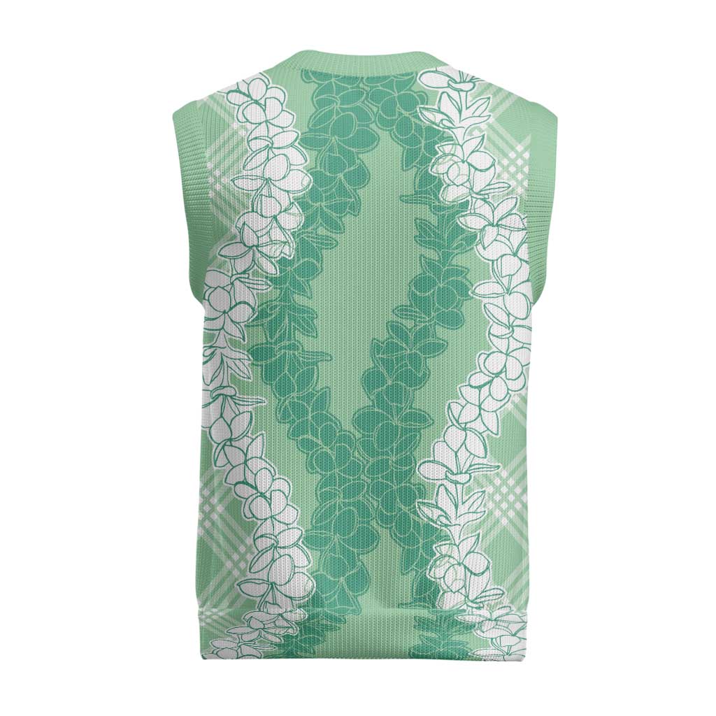 Hawaii Aloha Plumeria Lei Mint Palaka Christmas Knitted V-Neck Vest - Polynesian Pride