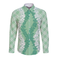 Hawaii Aloha Plumeria Lei Mint Palaka Long Sleeve Button Shirt LT7 Unisex Mint - Polynesian Pride