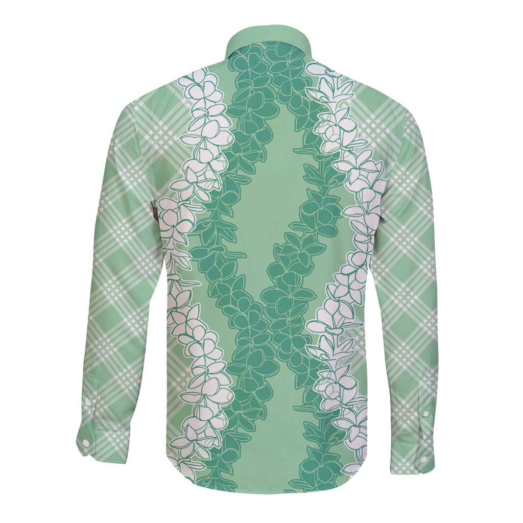 Hawaii Aloha Plumeria Lei Mint Palaka Long Sleeve Button Shirt LT7 - Polynesian Pride