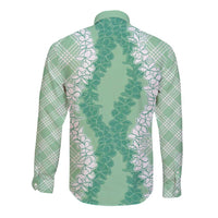 Hawaii Aloha Plumeria Lei Mint Palaka Long Sleeve Button Shirt LT7 - Polynesian Pride