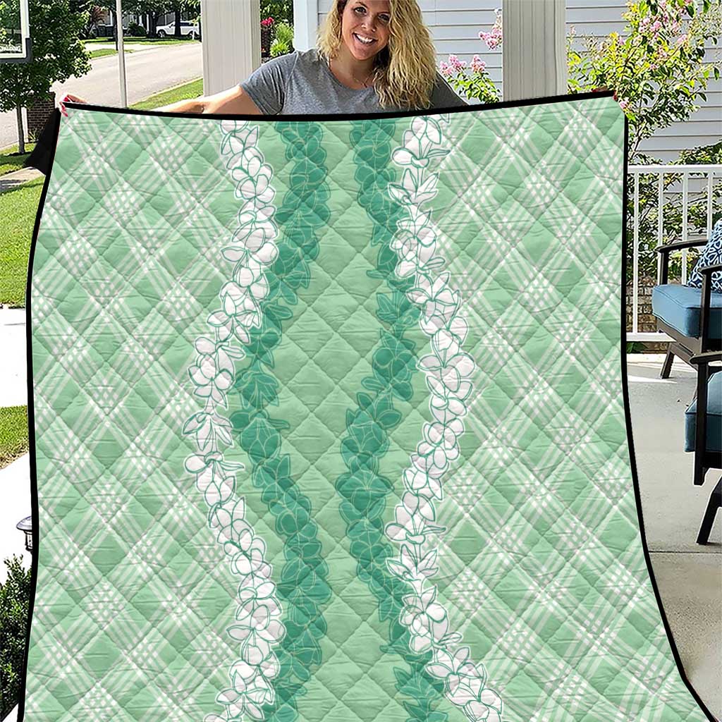 Hawaii Aloha Plumeria Lei Mint Palaka Quilt - Polynesian Pride