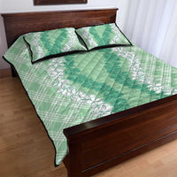 Hawaii Aloha Plumeria Lei Mint Palaka Quilt Bed Set - Polynesian Pride