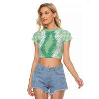 Hawaii Aloha Plumeria Lei Mint Palaka Raglan Cropped T Shirt LT7 Female Mint - Polynesian Pride