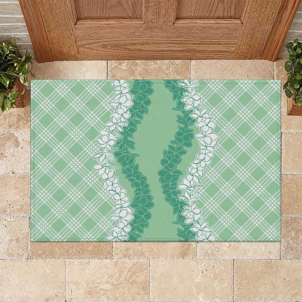 Hawaii Aloha Plumeria Lei Mint Palaka Rubber Doormat LT7 Mint - Polynesian Pride