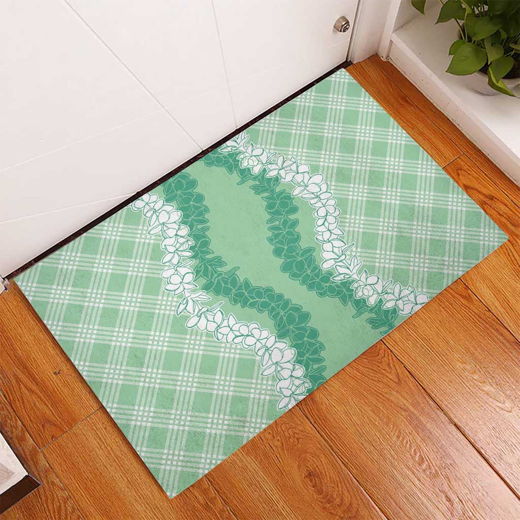 Hawaii Aloha Plumeria Lei Mint Palaka Rubber Doormat LT7 - Polynesian Pride