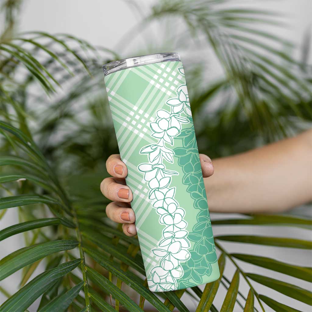 Hawaii Aloha Plumeria Lei Mint Palaka Skinny Tumbler - Polynesian Pride