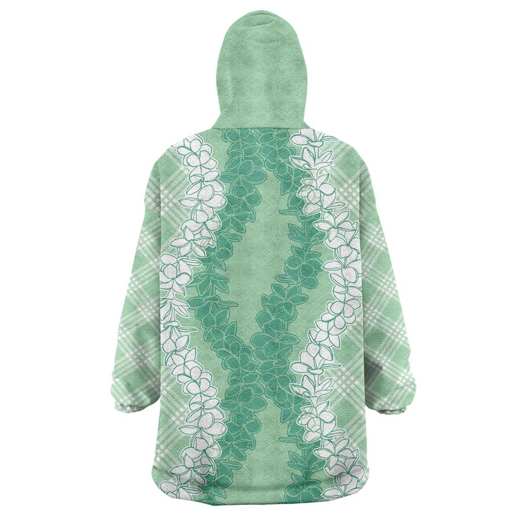Hawaii Aloha Plumeria Lei Mint Palaka Wearable Blanket Hoodie LT7 - Polynesian Pride